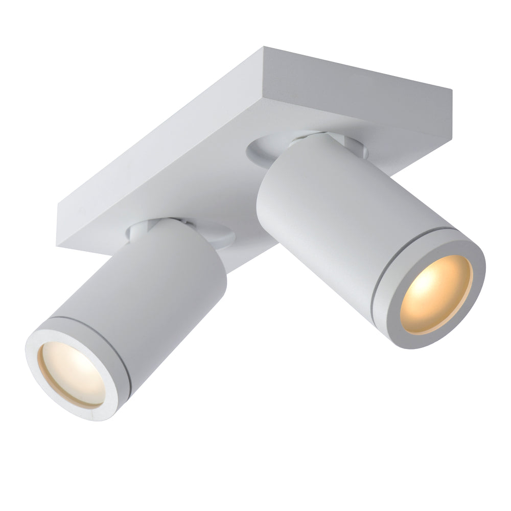 Lucide TAYLOR foco LED de techo para baño, 2x5W GU10, 2200K-3000K regulable a cálido, IP44 Blanco Arena