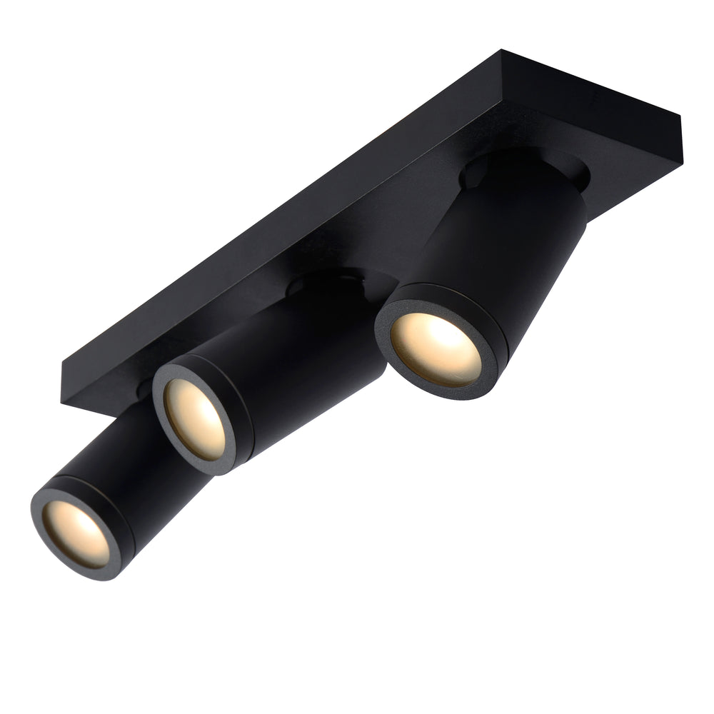 Lucide Taylor foco de techo LED para baño, 3x5W GU10 regulable de cálido 2200K-3000K, IP44, Negro Arena