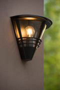 Lucide LIVIA wall light Black, modern aluminum, E27 socket, 60W max, IP44 outdoor indoor lighting
