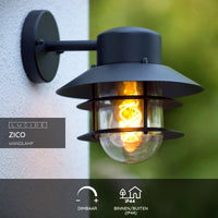Lucide ZICO wall light Black, Outdoor/Indoor, 1xE27 socket, 60W max, IP44, Stainless Steel/Aluminum housing