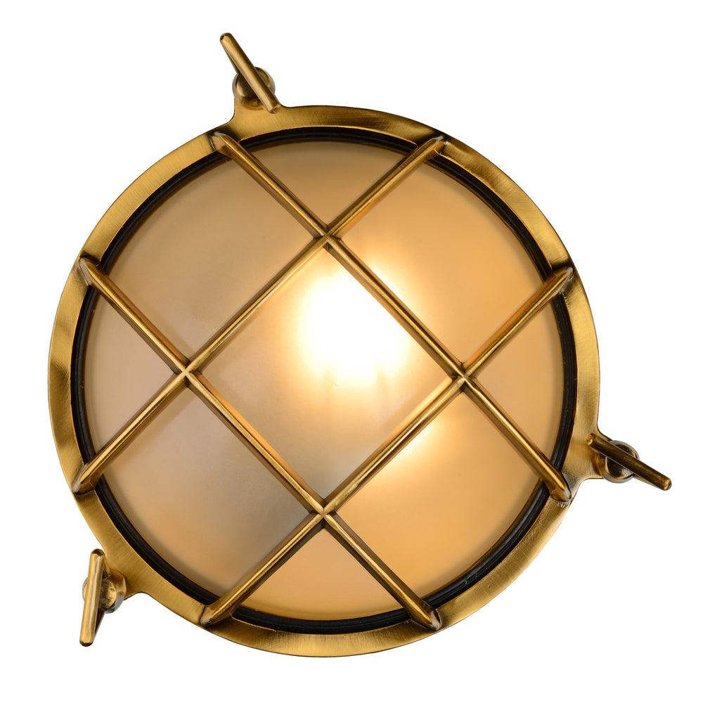 Aplique de pared Lucide Dudley interior exterior redondo 220mm E27 40W IP65 latón dorado mate estilo retro