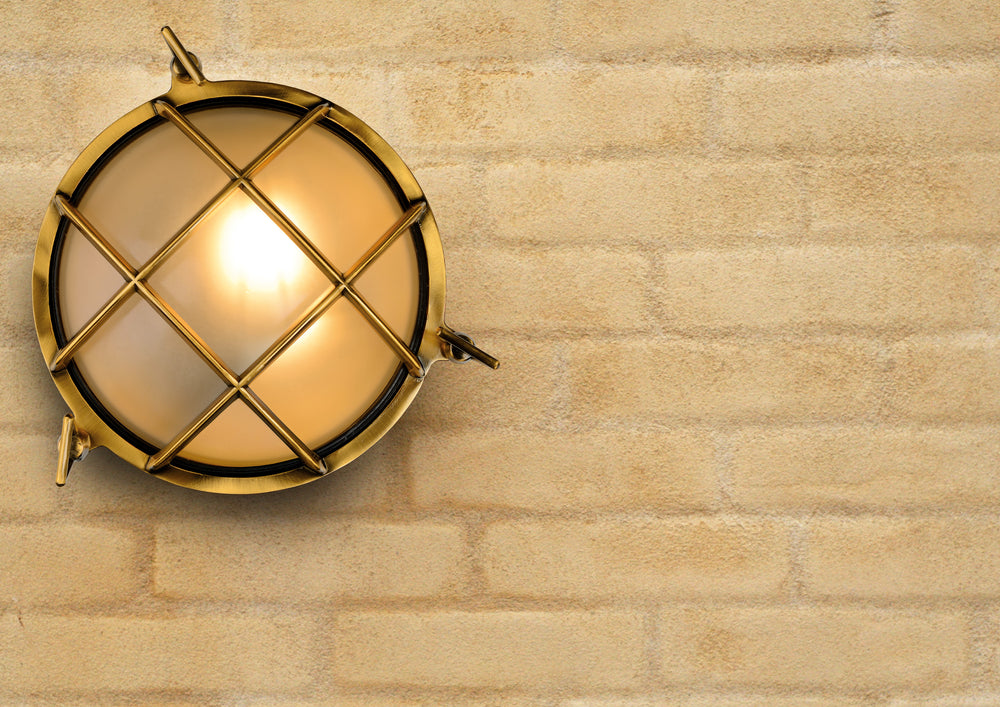 Aplique de pared Lucide Dudley interior exterior redondo 220mm E27 40W IP65 latón dorado mate estilo retro