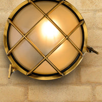 Aplique de pared Lucide Dudley interior exterior redondo 220mm E27 40W IP65 latón dorado mate estilo retro