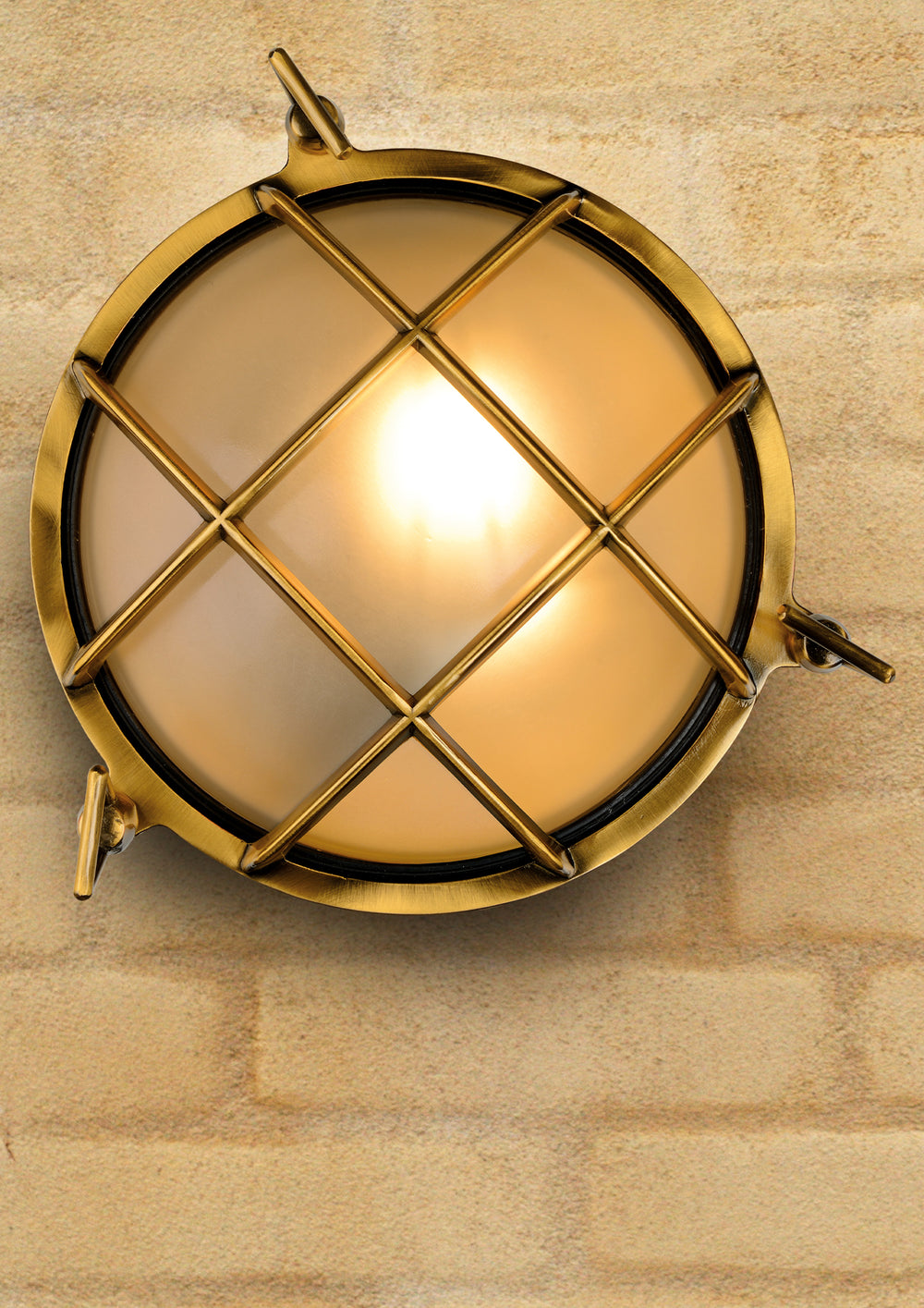 Aplique de pared Lucide Dudley interior exterior redondo 220mm E27 40W IP65 latón dorado mate estilo retro