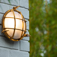 Aplique de pared Lucide Dudley interior exterior redondo 220mm E27 40W IP65 latón dorado mate estilo retro