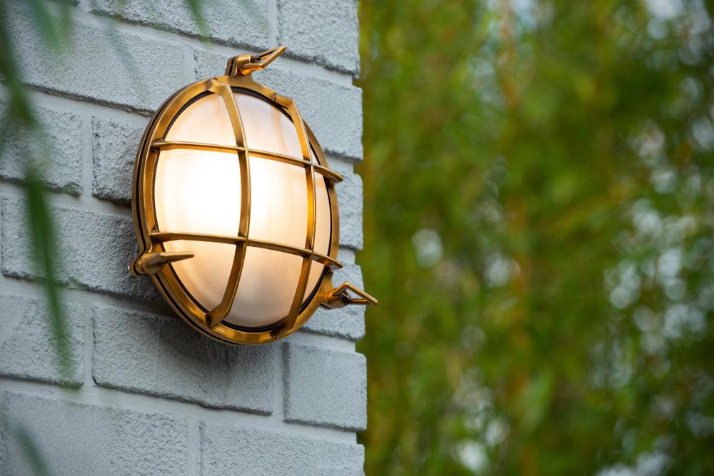Aplique de pared Lucide Dudley interior exterior redondo 220mm E27 40W IP65 latón dorado mate estilo retro