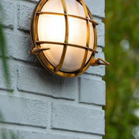 Aplique de pared Lucide Dudley interior exterior redondo 220mm E27 40W IP65 latón dorado mate estilo retro