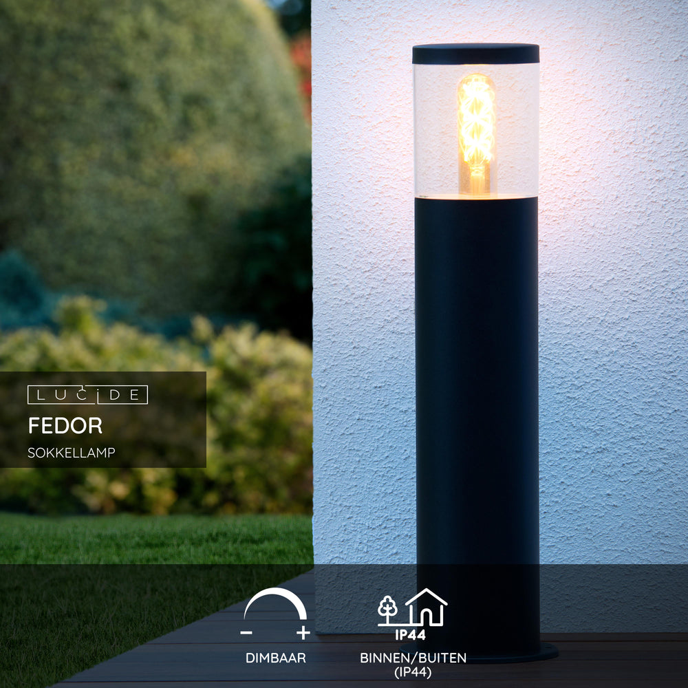 Lámpara de pedestal exterior Lucide Fedor, casquillo E27, IP44, acero inoxidable Negro, altura 490mm