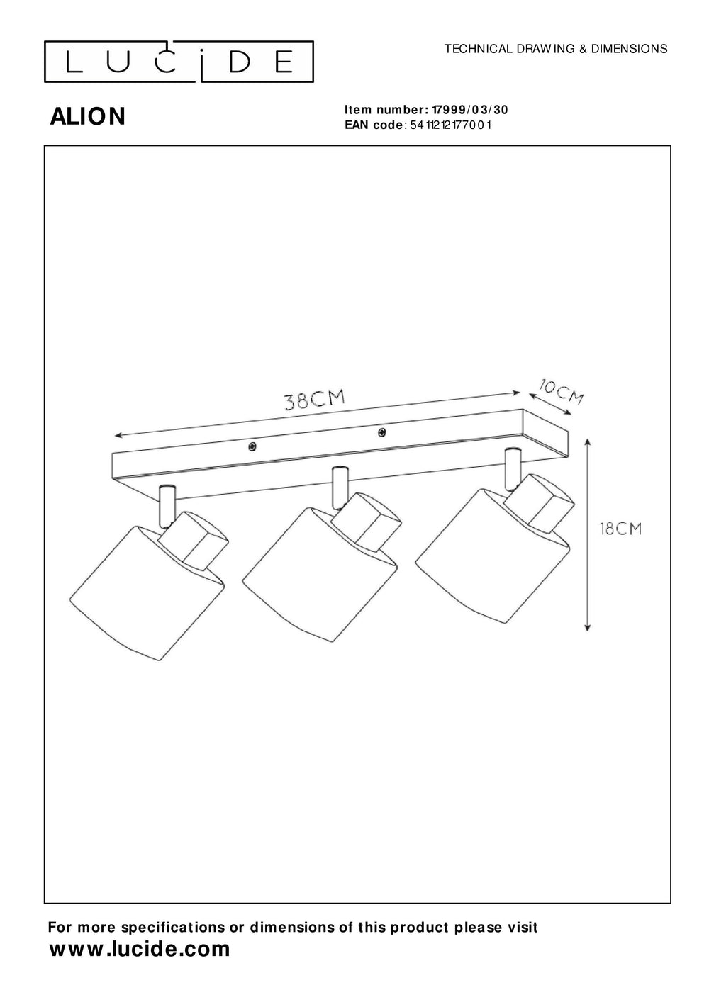Lucide ALION foco de techo 3xE14 Negro, luz interior de metal retro ajustable, IP20, regulable 230V