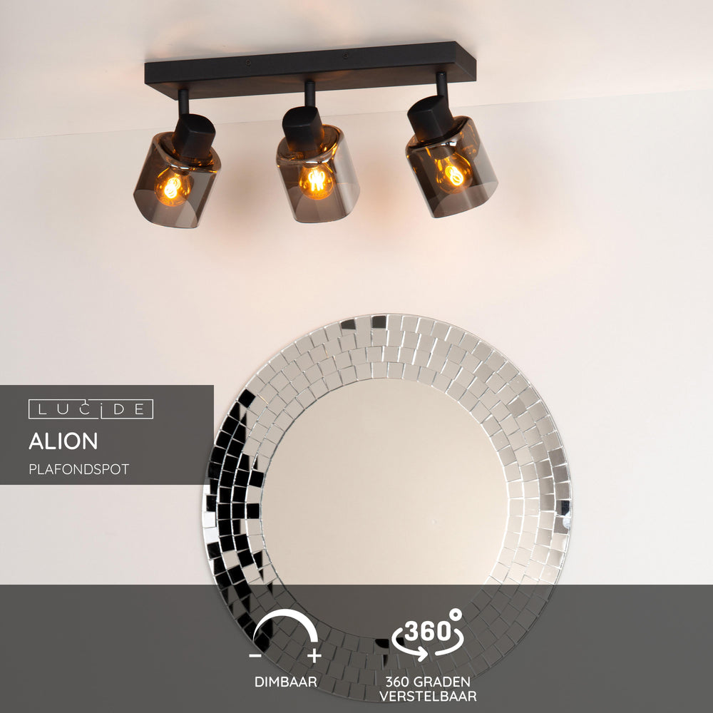 Lucide ALION foco de techo 3xE14 Negro, luz interior de metal retro ajustable, IP20, regulable 230V