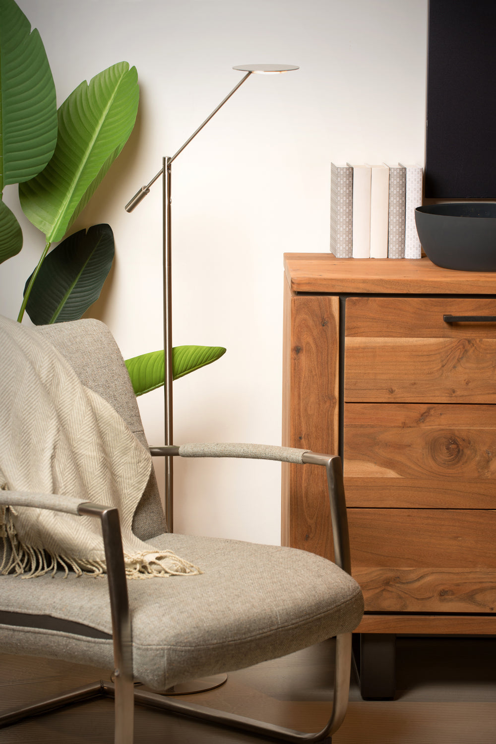 Lámpara de pie LED de lectura Lucide ANSELMO, regulable 9W 3000K, 100-240V, IP20, metal, acabado níquel satinado