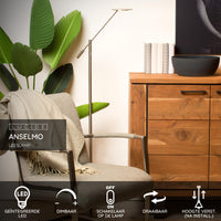 Lámpara de pie LED de lectura Lucide ANSELMO, regulable 9W 3000K, 100-240V, IP20, metal, acabado níquel satinado