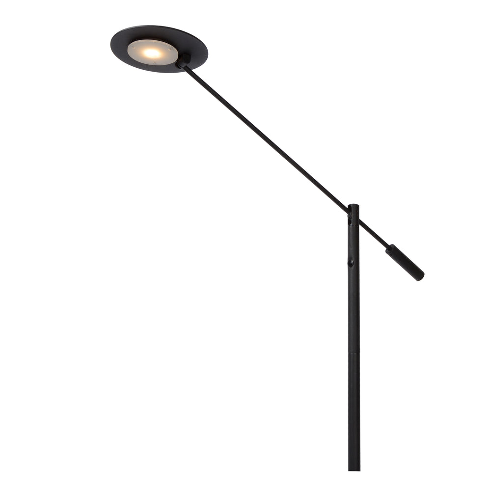 Lámpara de pie de lectura LED Lucide ANSELMO, 9W 3000K regulable, altura 1400mm, Negro Mate Arenado, Metal, IP20