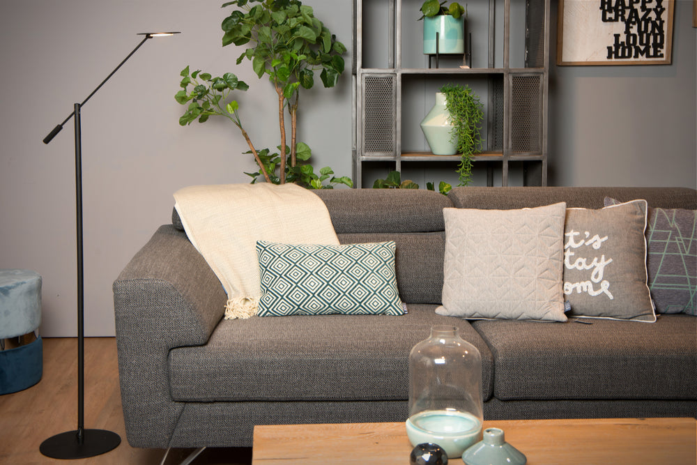 Lámpara de pie de lectura LED Lucide ANSELMO, 9W 3000K regulable, altura 1400mm, Negro Mate Arenado, Metal, IP20