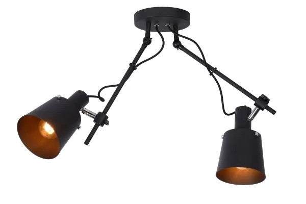 Lucide QUINNY foco de techo 2xE27 acero negro, giratorio e inclinable, iluminación interior estilo industrial IP20