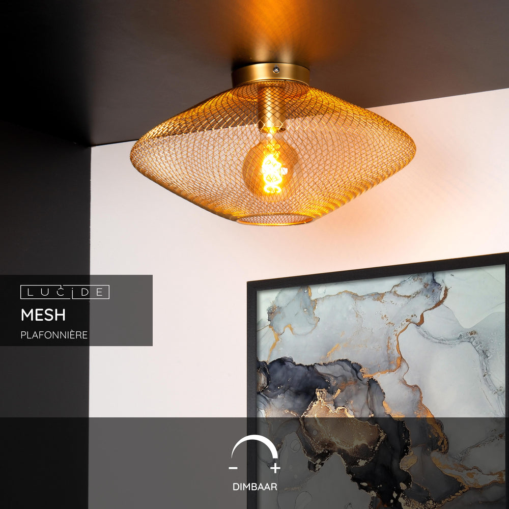 Lucide MESH ceiling light, 1xE27, 40W max, IP20, Sandy Gold metal, 450x450x240mm modern design