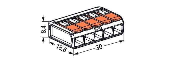 Conector WAGO 221-415 5 vías 4mm², IP20, 220-240V, certificado CE RoHS, paquete de 25 para cableado rápido