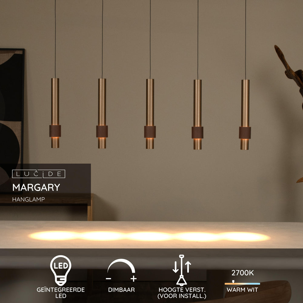 Lucide MARGARY LED pendant light, dimmable 5x4.2W 2700K 230V, aluminium coffee finish, modern height adjustable