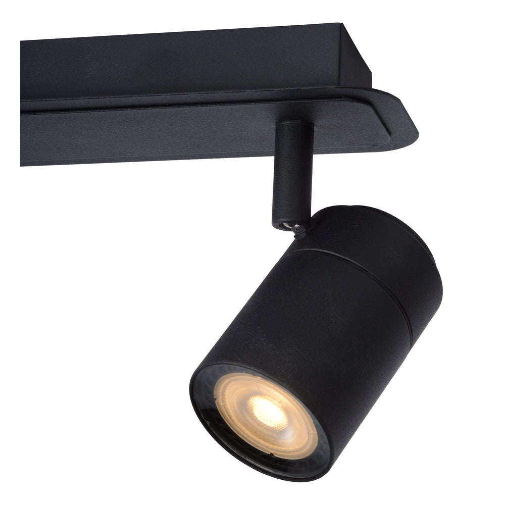 Lucide LENNERT foco de techo LED para baño, 2x5W GU10 regulable, 3000K, IP44, Negro Arena Mate