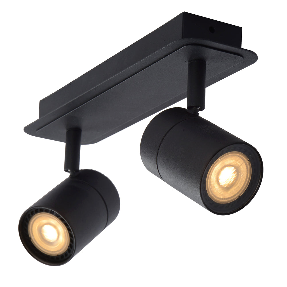 Lucide LENNERT foco de techo LED para baño, 2x5W GU10 regulable, 3000K, IP44, Negro Arena Mate
