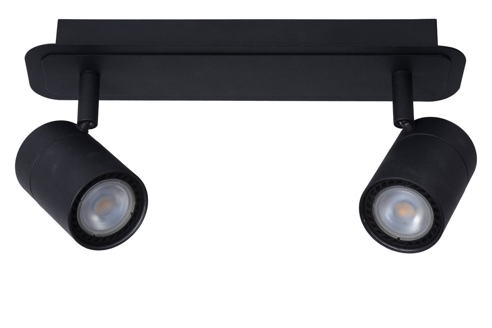 Lucide LENNERT foco de techo LED para baño, 2x5W GU10 regulable, 3000K, IP44, Negro Arena Mate