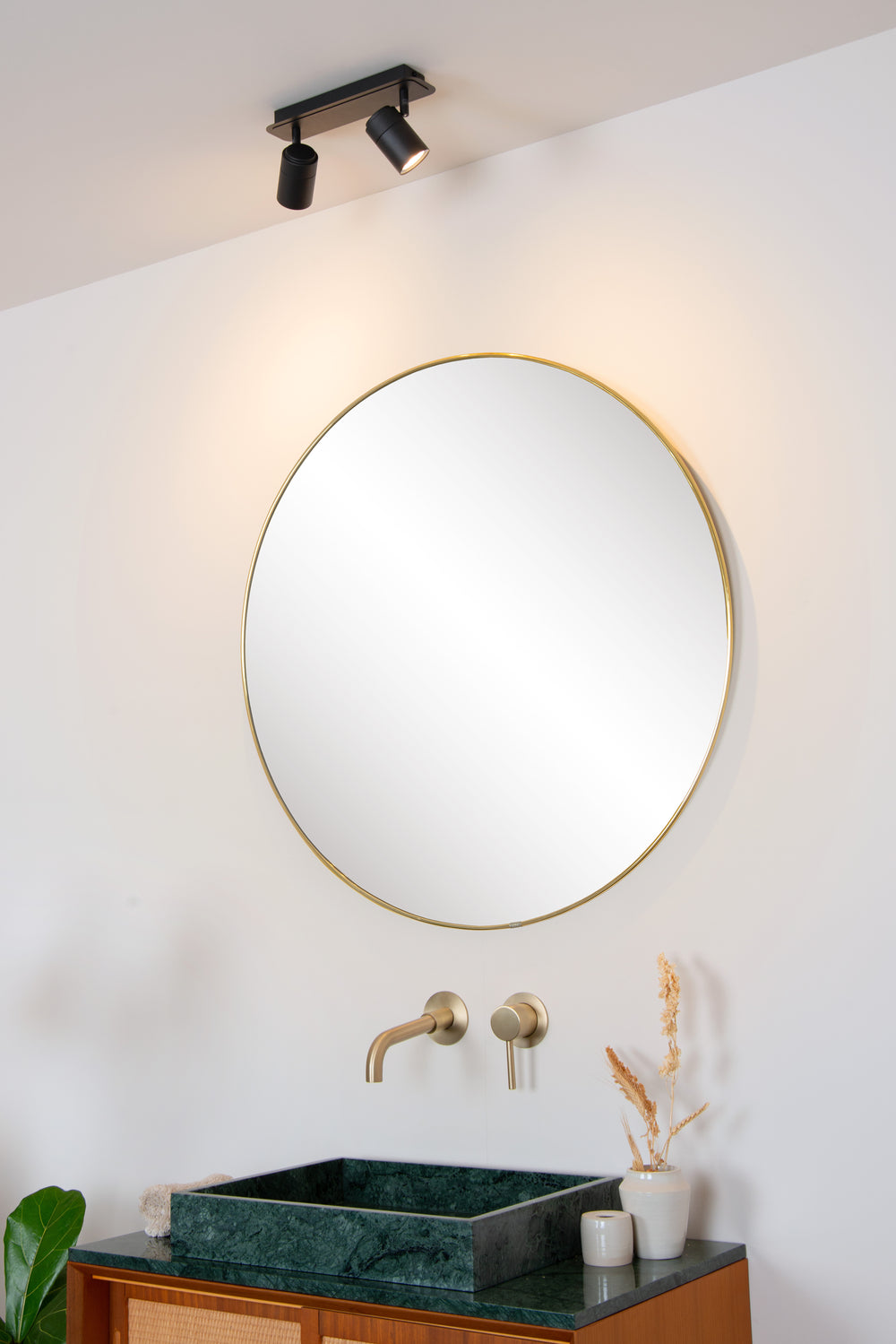 Lucide LENNERT foco de techo LED para baño, 2x5W GU10 regulable, 3000K, IP44, Negro Arena Mate