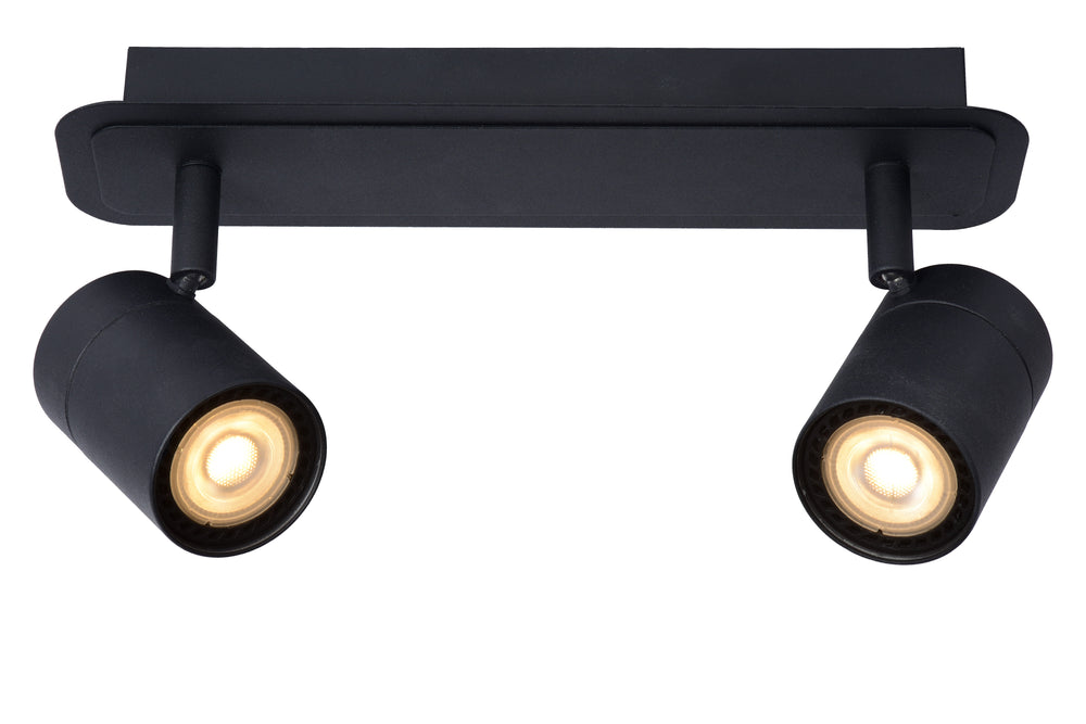 Lucide LENNERT foco de techo LED para baño, 2x5W GU10 regulable, 3000K, IP44, Negro Arena Mate