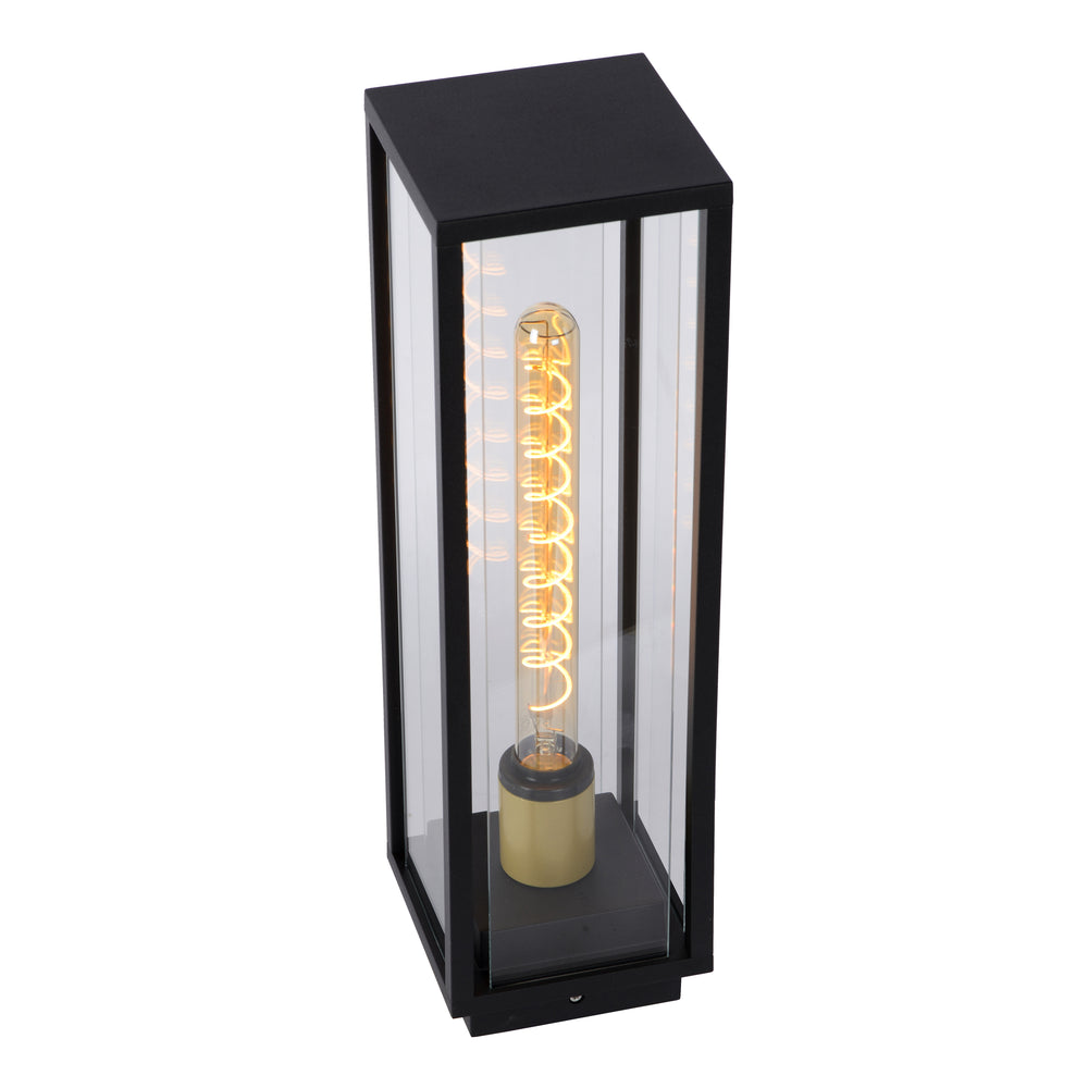 Lucide Laurens lámpara de pedestal exterior, casquillo E27, impermeable IP54, carcasa de metal negro con difusor de vidrio