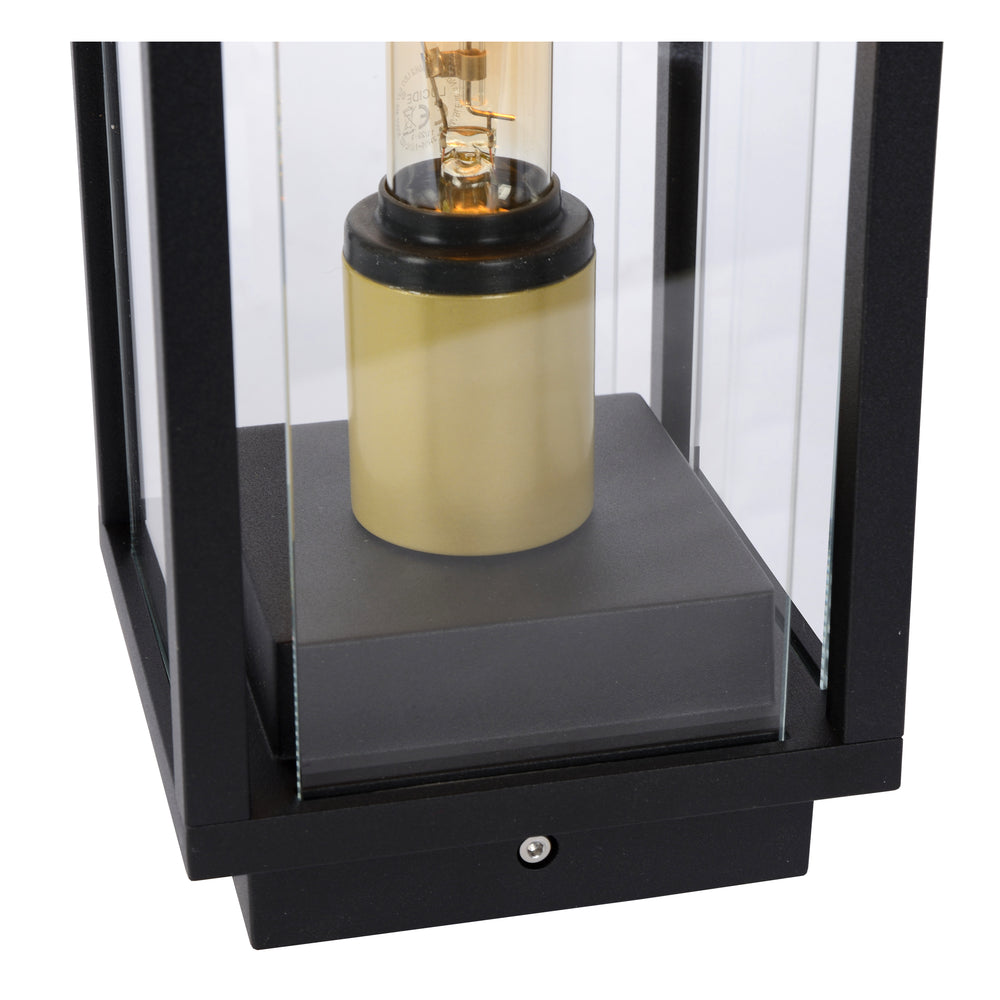 Lucide Laurens lámpara de pedestal exterior, casquillo E27, impermeable IP54, carcasa de metal negro con difusor de vidrio