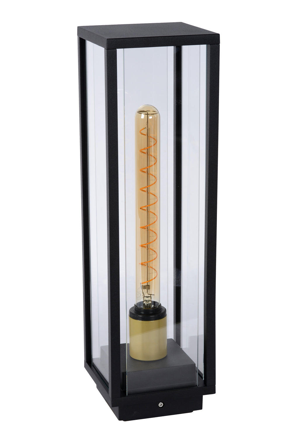 Lucide Laurens lámpara de pedestal exterior, casquillo E27, impermeable IP54, carcasa de metal negro con difusor de vidrio