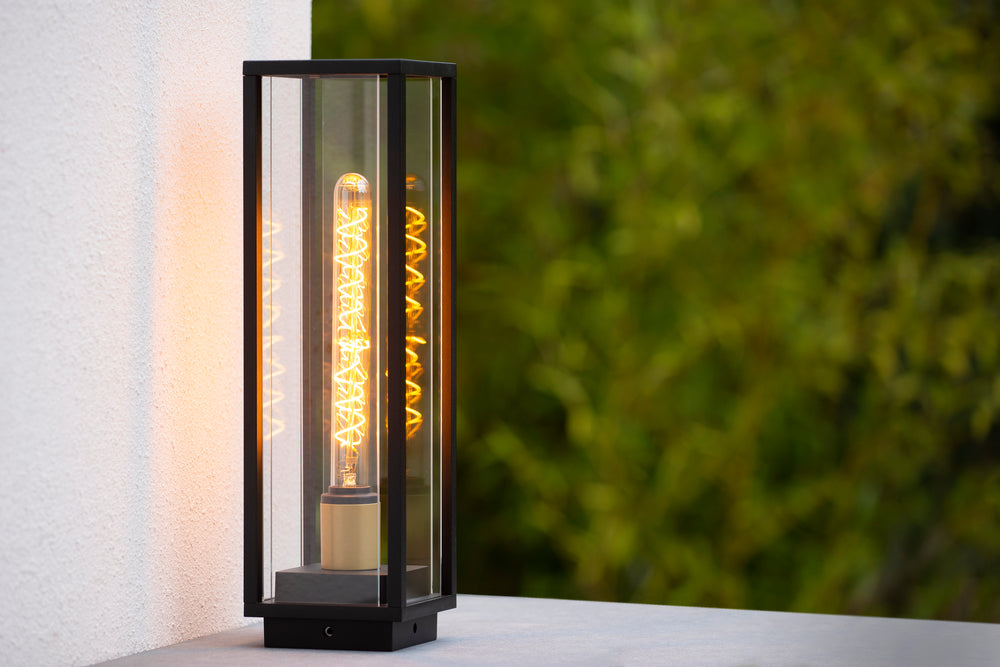 Lucide Laurens lámpara de pedestal exterior, casquillo E27, impermeable IP54, carcasa de metal negro con difusor de vidrio