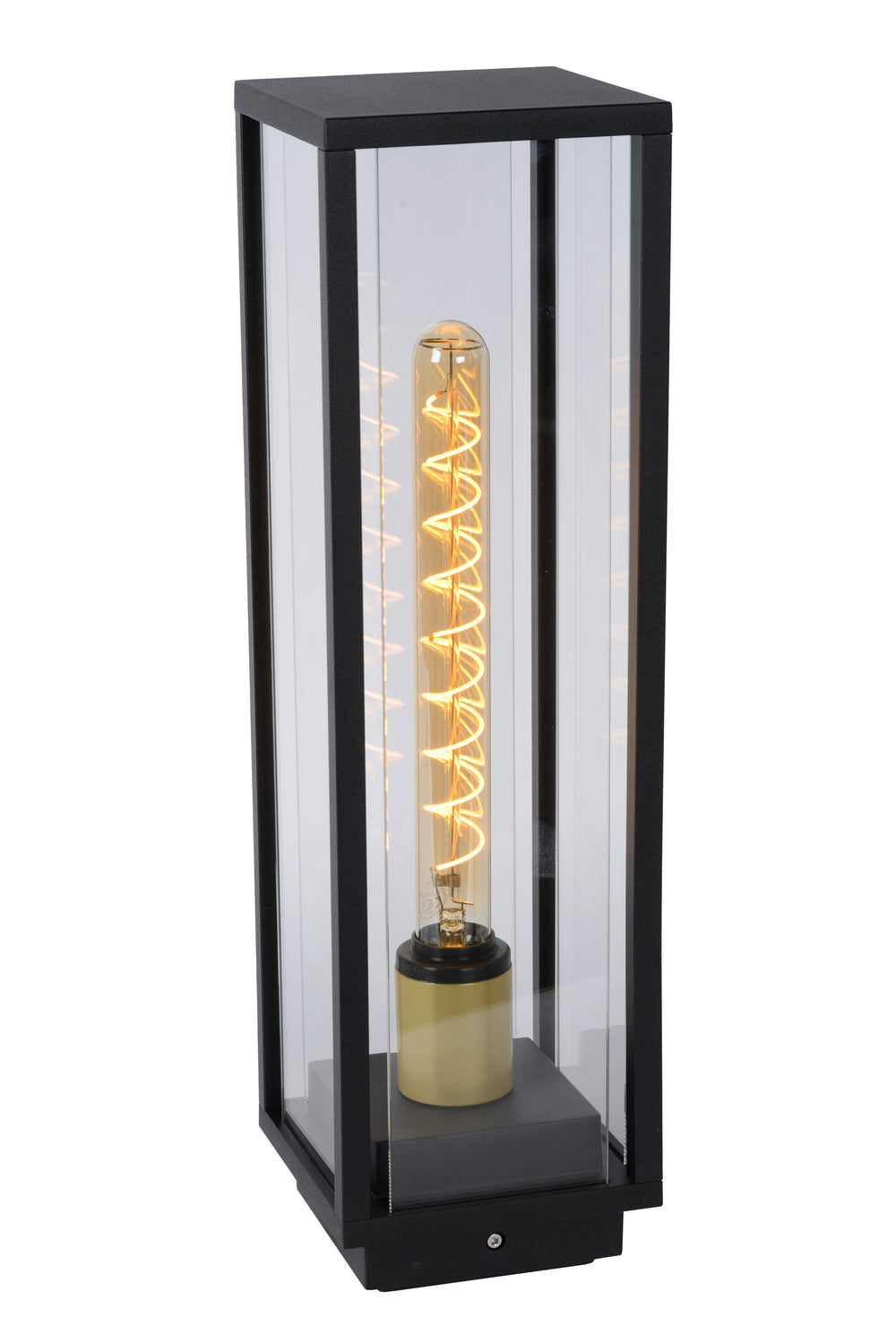 Lucide Laurens lámpara de pedestal exterior, casquillo E27, impermeable IP54, carcasa de metal negro con difusor de vidrio