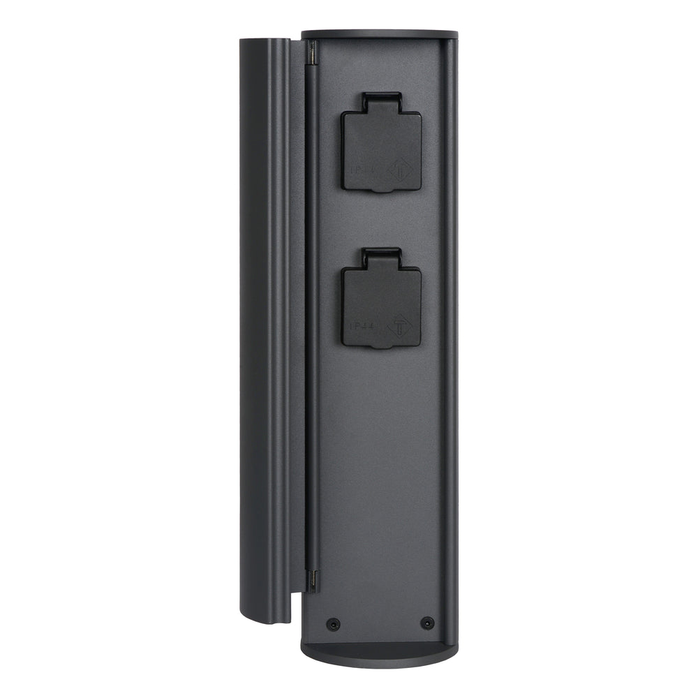 Pilar de enchufe de exterior Lucide IP44, tomas con puesta a tierra Tipo F, acabado en aluminio antracita, altura de 40cm