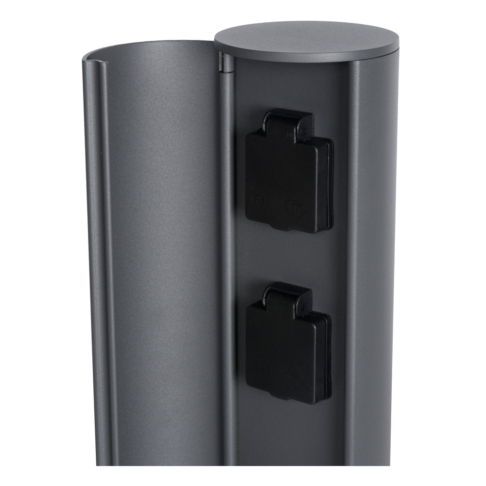 Pilar de enchufe de exterior Lucide IP44, tomas con puesta a tierra Tipo F, acabado en aluminio antracita, altura de 40cm