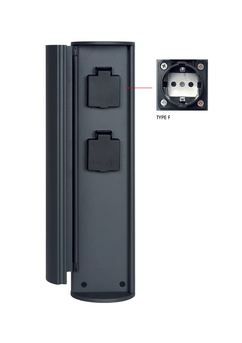 Pilar de enchufe de exterior Lucide IP44, tomas con puesta a tierra Tipo F, acabado en aluminio antracita, altura de 40cm