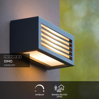 Aplique de pared Lucide DIMO Antracita, interior exterior, casquillo E27, IP54, carcasa de aluminio rectangular