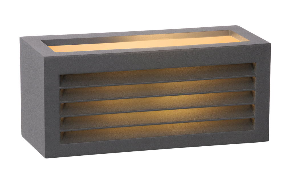 Aplique de pared Lucide DIMO Antracita, interior exterior, casquillo E27, IP54, carcasa de aluminio rectangular