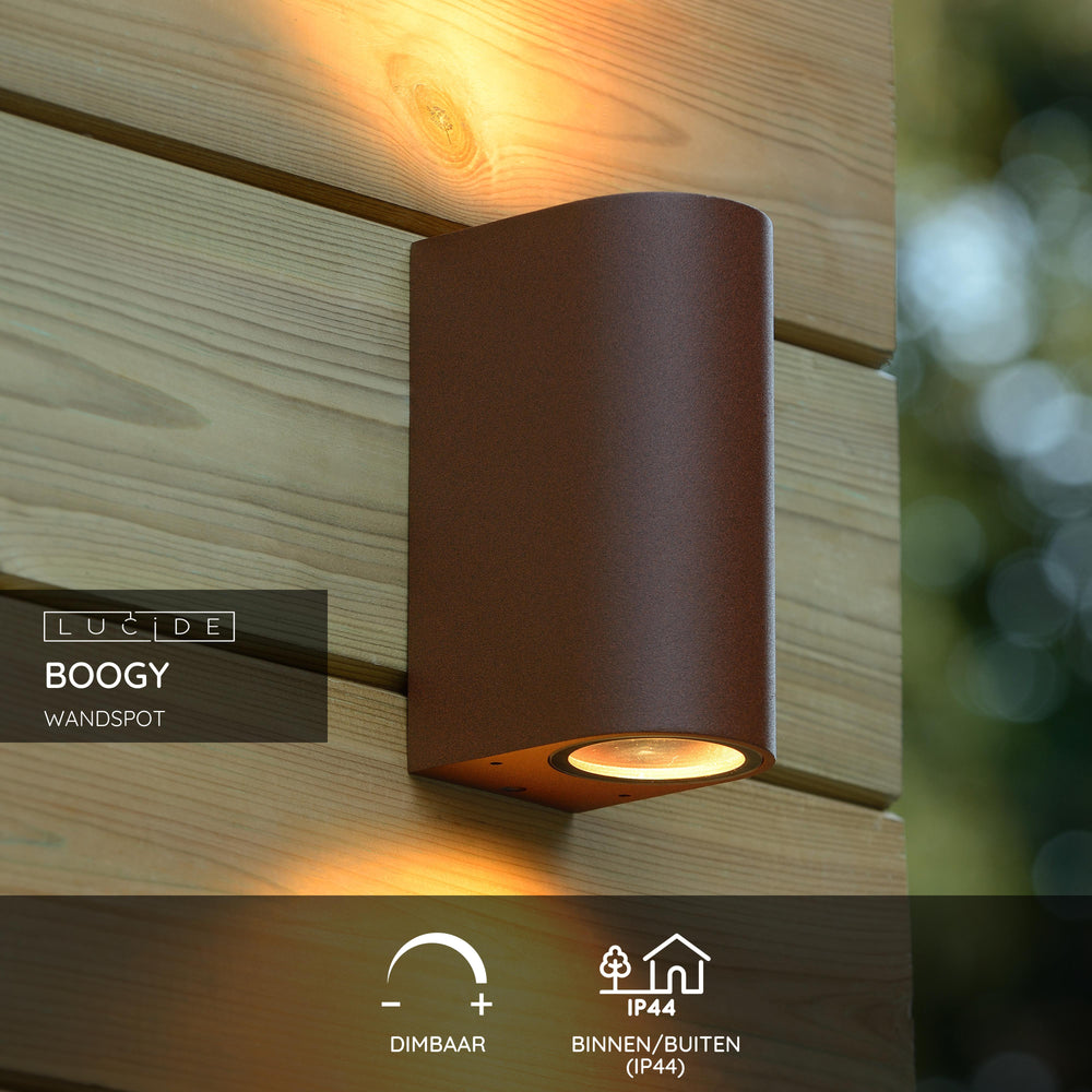 Lucide BOOGY wall light indoor outdoor 2xGU10 IP44 Rusty aluminum modern up down lighting