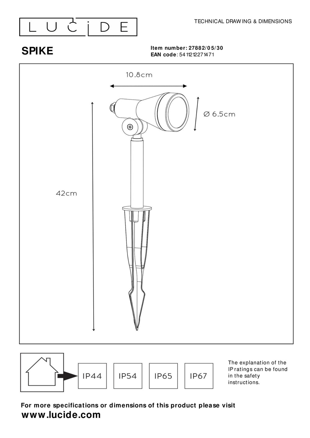 Lucide SPIKE foco LED de jardín, 1x5W GU10 3000K, regulable, IP54 luz exterior de aluminio negro