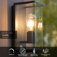 Lucide CLAIRE aplique LED Antracita, 1xE27, IP54, con sensor de movimiento y día/noche, 220-240V