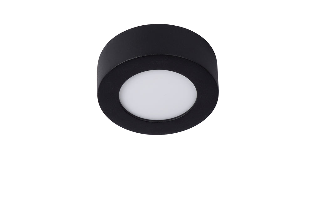 Lucide BRICE lámpara de techo LED para baño, redonda 8W regulable 3000K IP44 Negro Mate Ø117mm