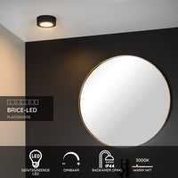 Lucide BRICE lámpara de techo LED para baño, redonda 8W regulable 3000K IP44 Negro Mate Ø117mm