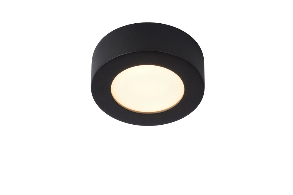 Lucide BRICE lámpara de techo LED para baño, redonda 8W regulable 3000K IP44 Negro Mate Ø117mm