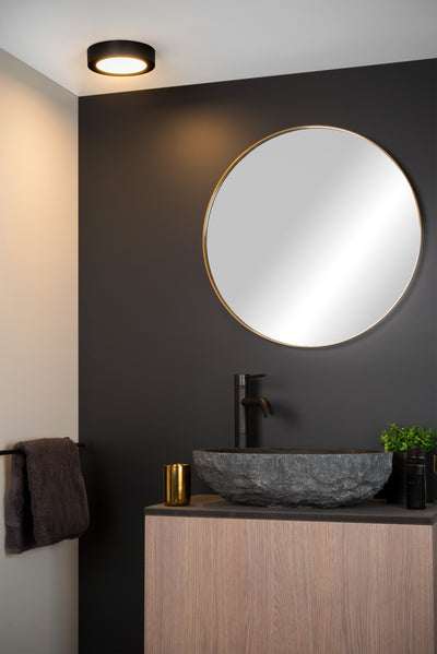 Lucide BRICE lámpara de techo LED para baño, 12W 3000K regulable, IP44 redonda Negra ⌀18cm