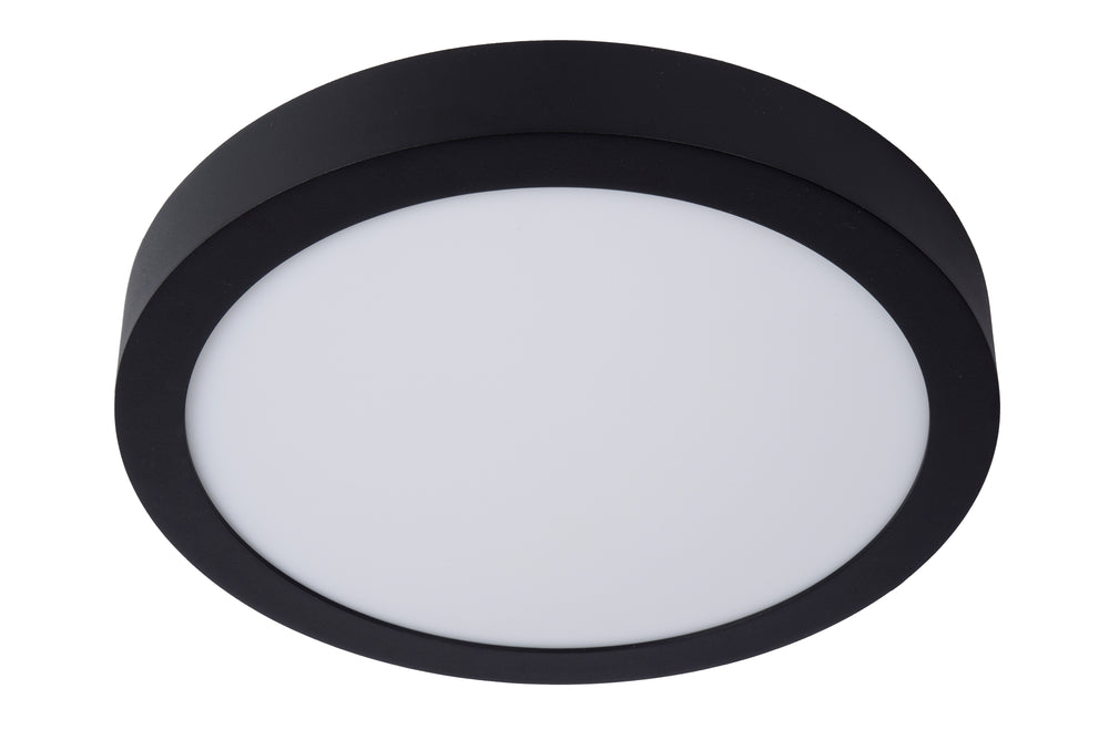 Lucide BRICE plafón LED, 30W 3000K regulable, IP44 redondo 30cm, Negro Mate, iluminación moderna para baño
