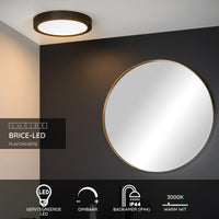Lucide BRICE plafón LED, 30W 3000K regulable, IP44 redondo 30cm, Negro Mate, iluminación moderna para baño