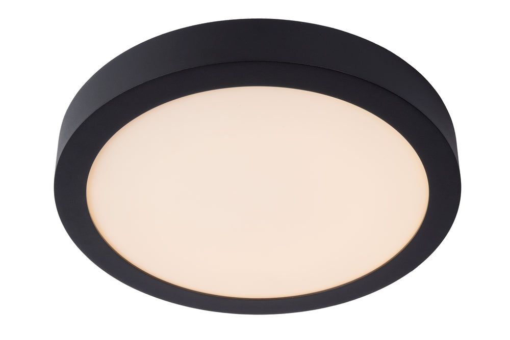 Lucide BRICE plafón LED, 30W 3000K regulable, IP44 redondo 30cm, Negro Mate, iluminación moderna para baño