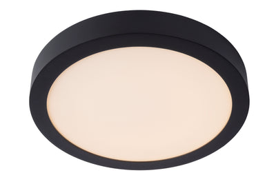 Lucide BRICE plafón LED, 30W 3000K regulable, IP44 redondo 30cm, Negro Mate, iluminación moderna para baño