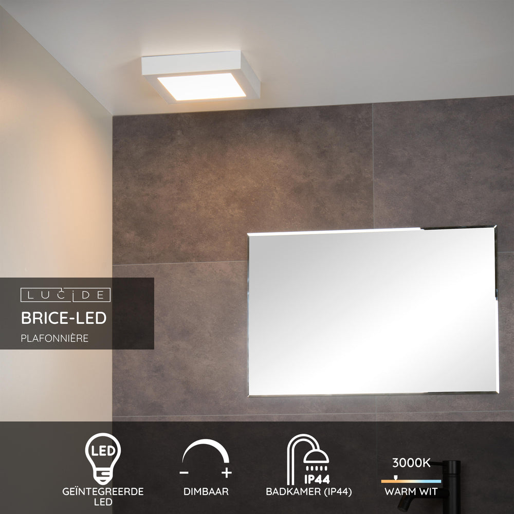Lucide BRICE lámpara de techo LED para baño, regulable 22W 3000K IP44 cuadrada Blanco diseño moderno