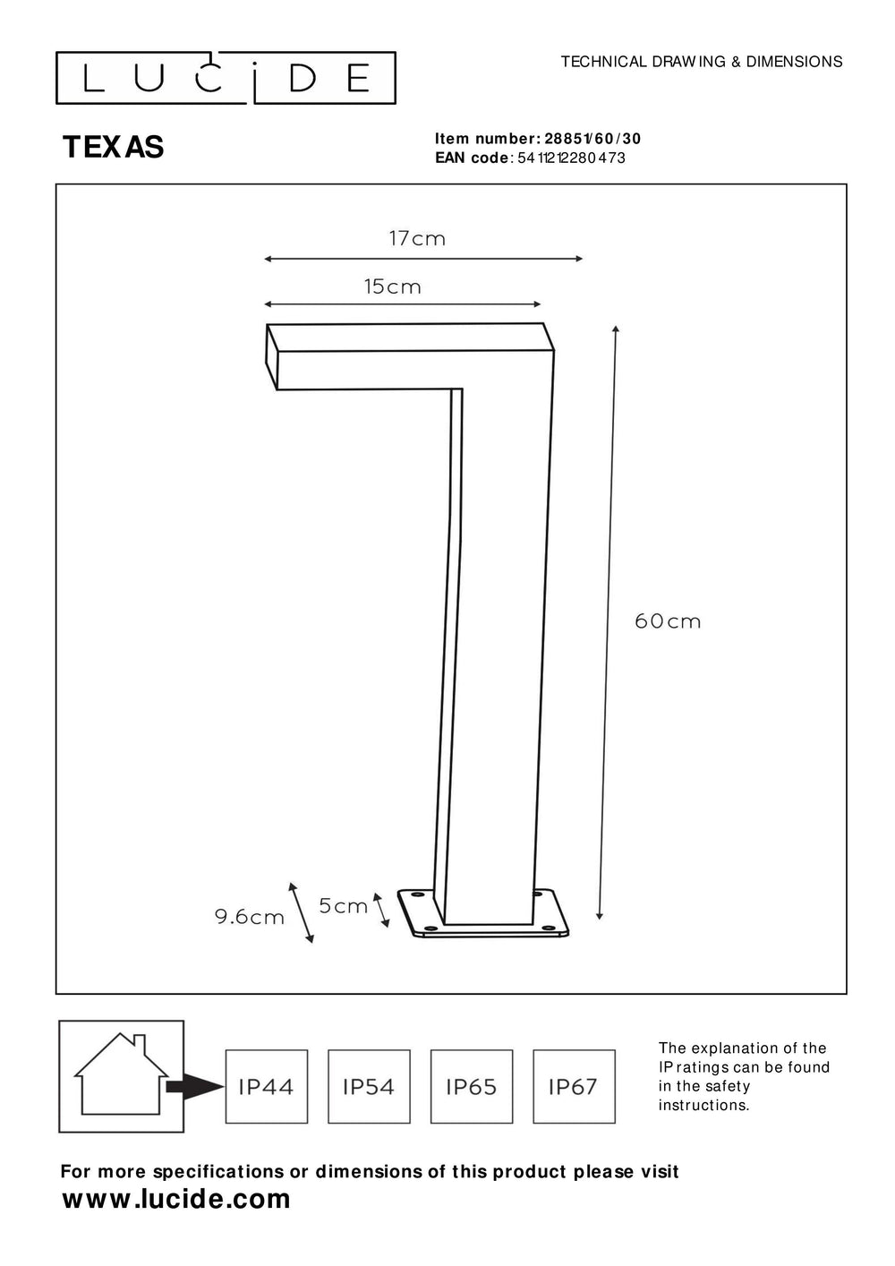 Lucide TEXAS luz de bolardo LED 7W 3000K IP54 Antracita exterior aluminio 220-240V 600mm iluminación moderna de jardín